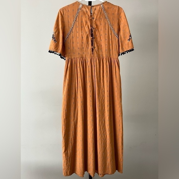 Zara Mustard Embroidered midi dress, size XSmall. - Picture 2 of 6